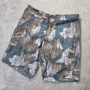 Patagonia Wavefarer Board Shorts Mens 38 Green Geometric Drawstring Surf Swim